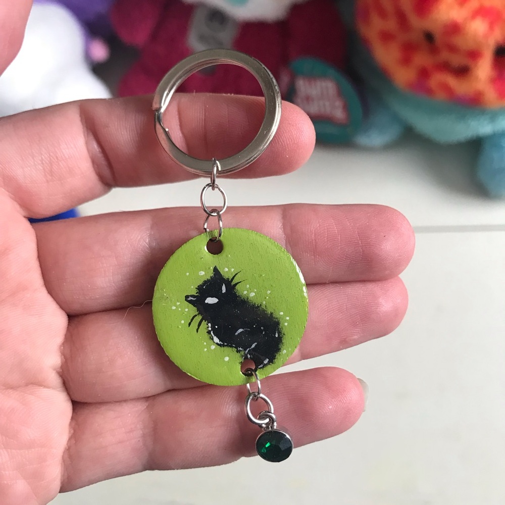 Handmade Green Cat Keychain for Pets Lovers